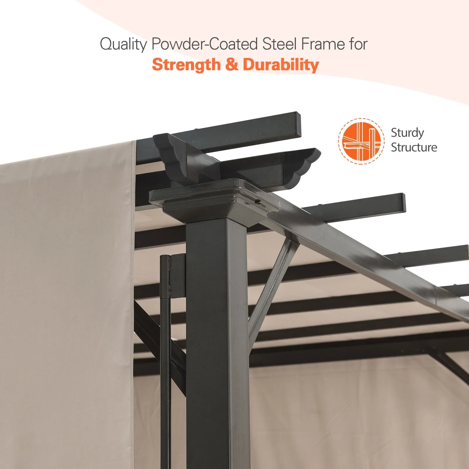 10 Ft x 10 Ft Metal Pergola with Polyester Top