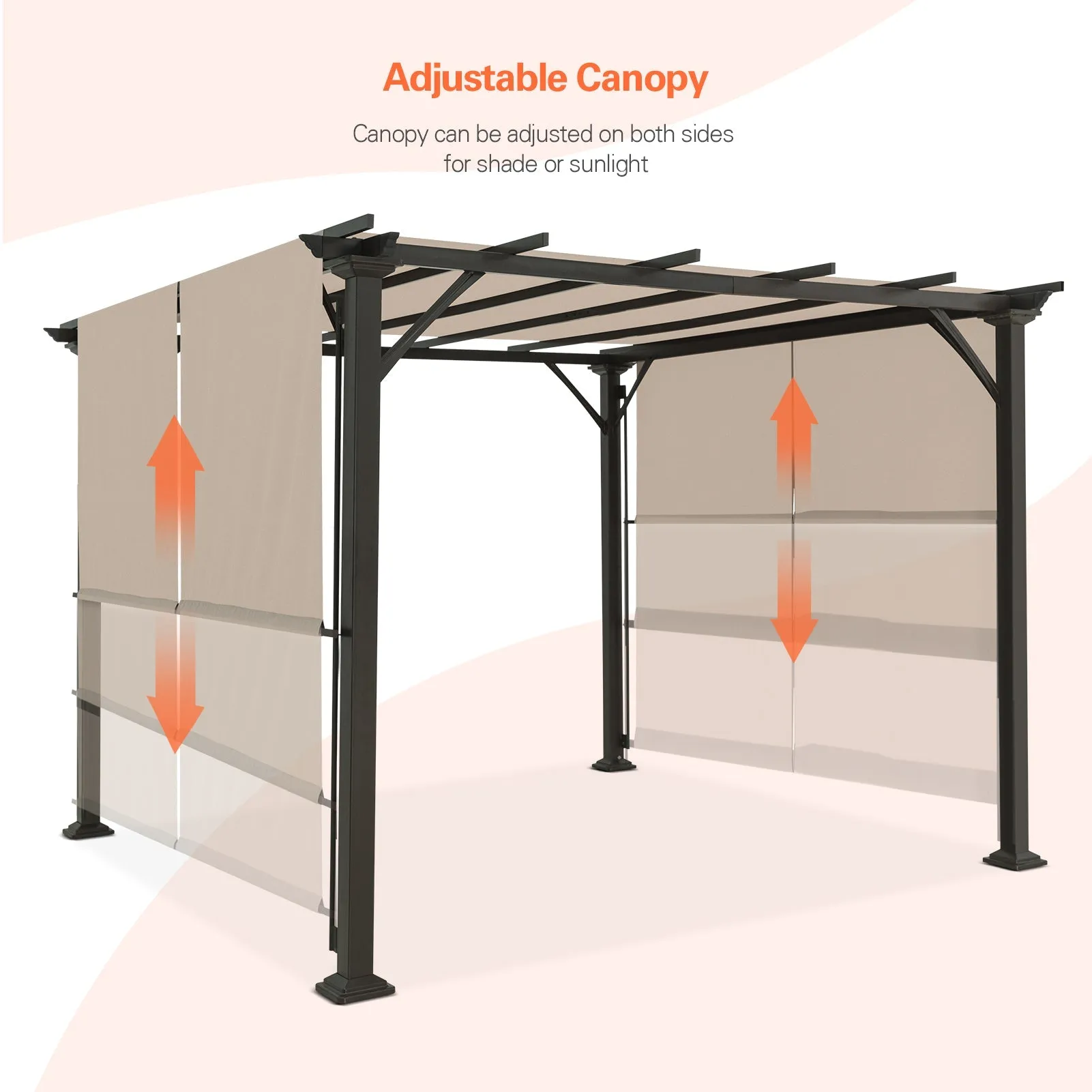 10 Ft x 10 Ft Metal Pergola with Polyester Top