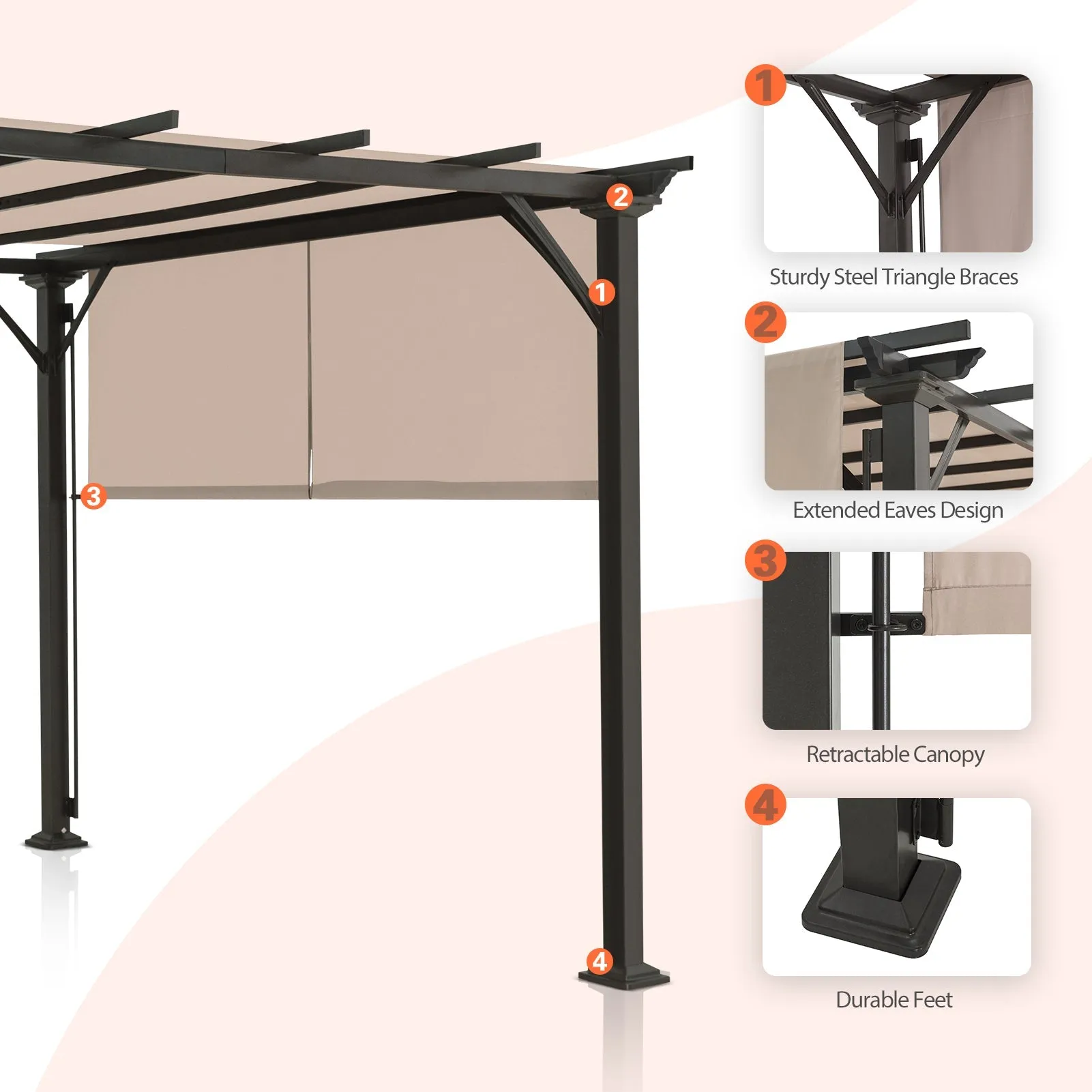 10 Ft x 10 Ft Metal Pergola with Polyester Top