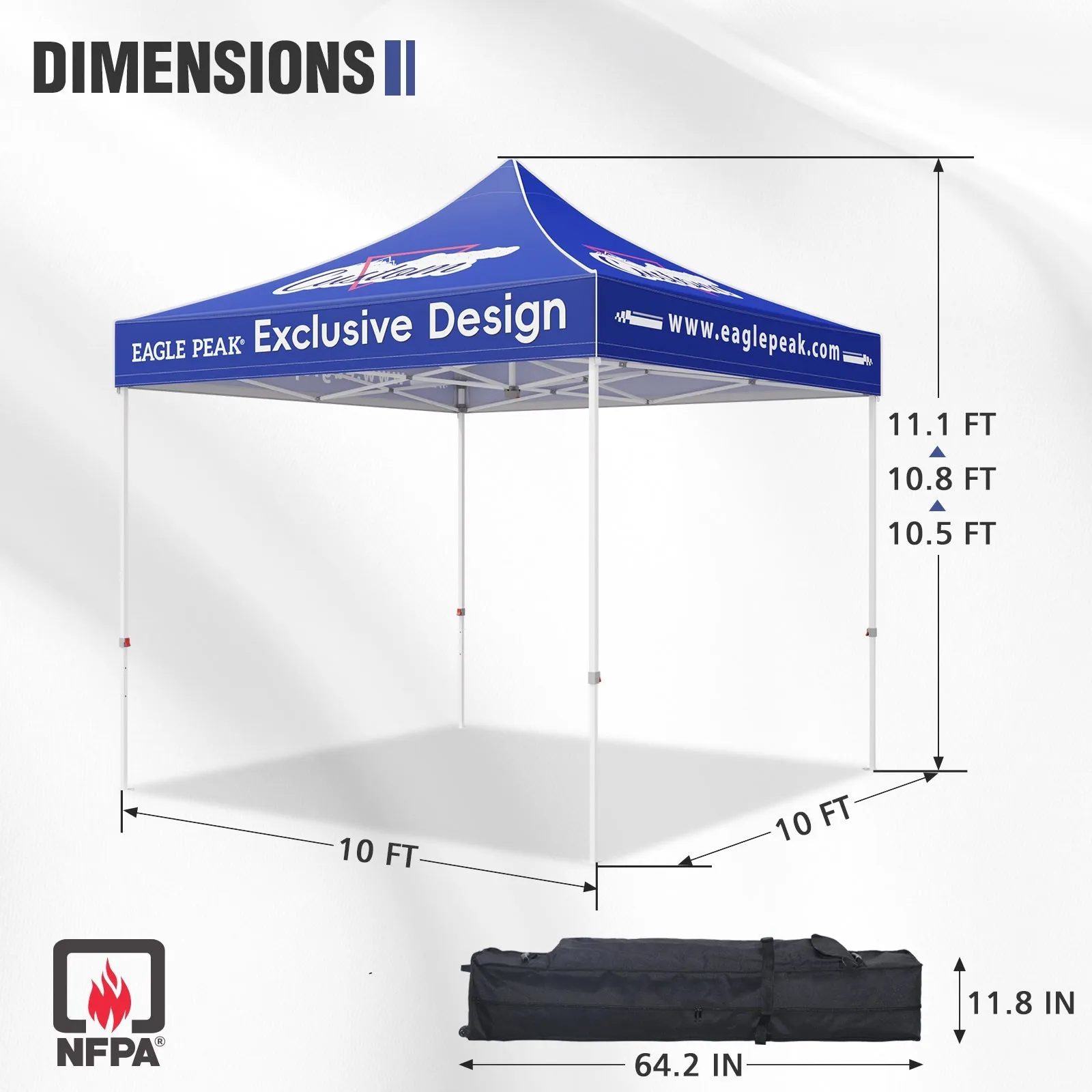 10x10 Alpine Custom Commercial Canopy High Peak Frame with Logo, 1 Wall Panel