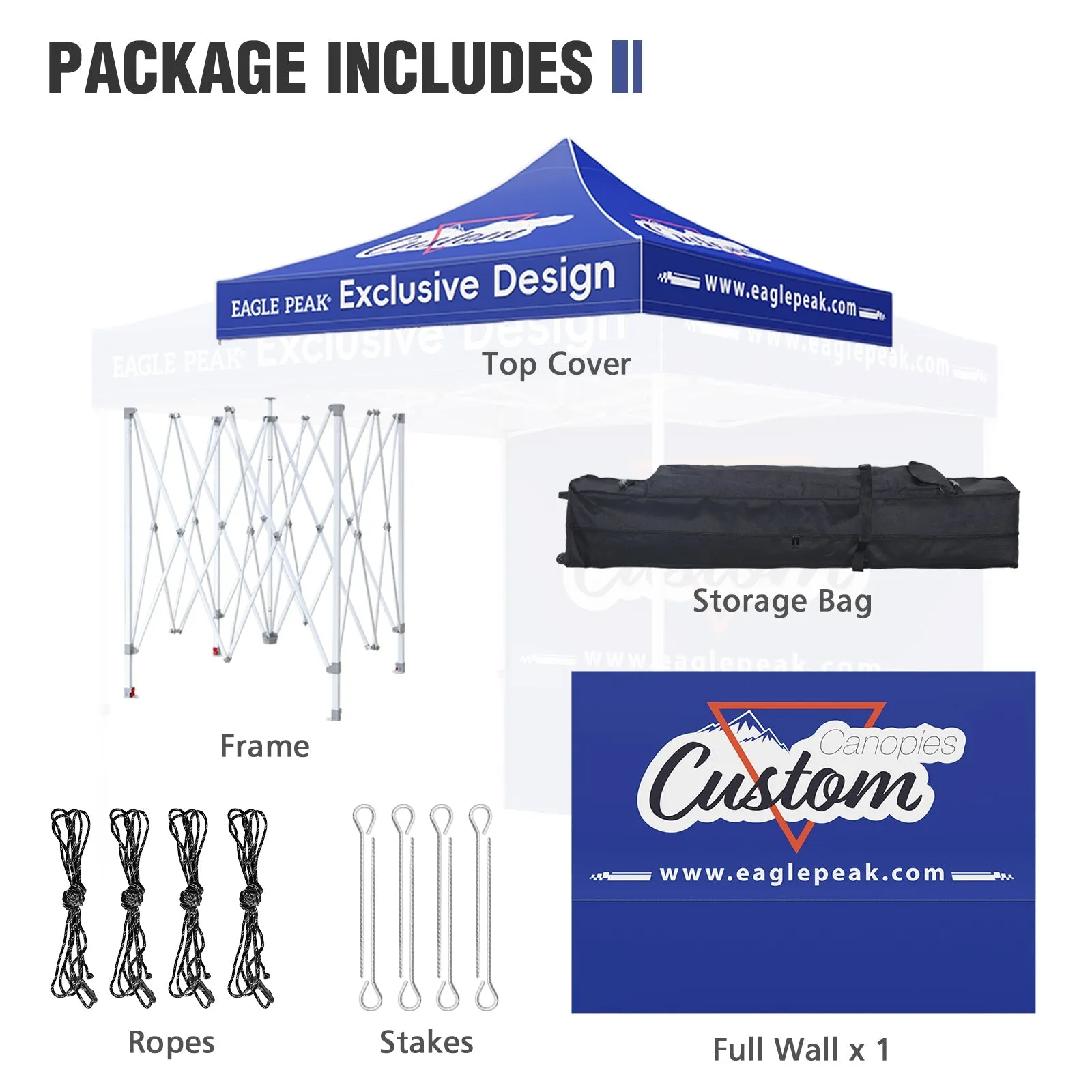 10x10 Alpine Custom Commercial Canopy High Peak Frame with Logo, 1 Wall Panel