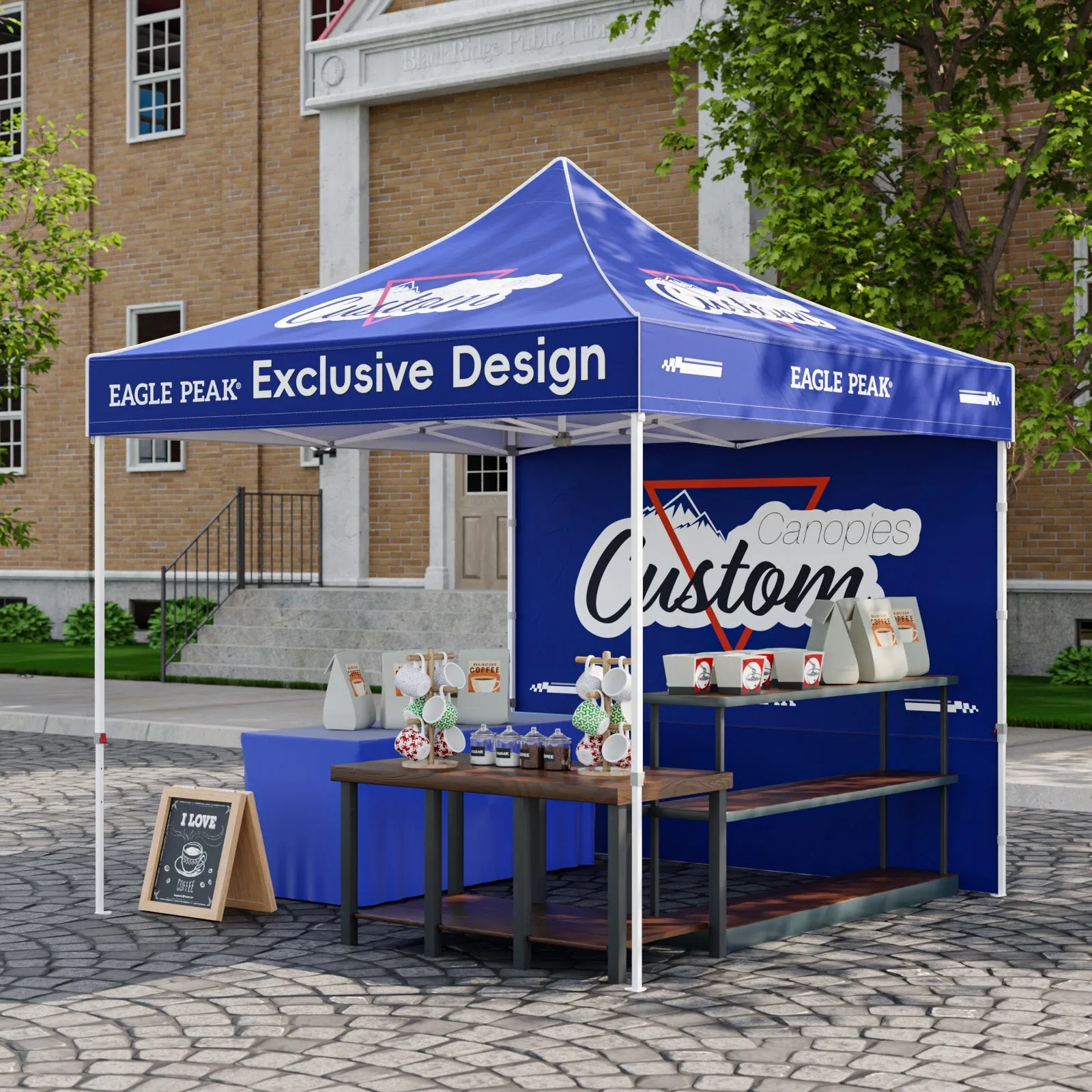 10x10 Alpine Custom Commercial Canopy High Peak Frame with Logo, 1 Wall Panel