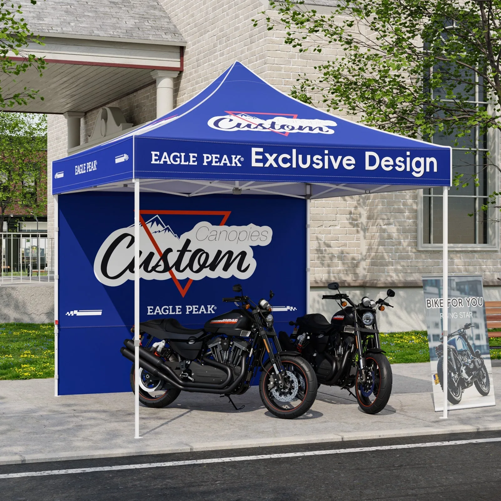 10x10 Alpine Custom Commercial Canopy High Peak Frame with Logo, 1 Wall Panel
