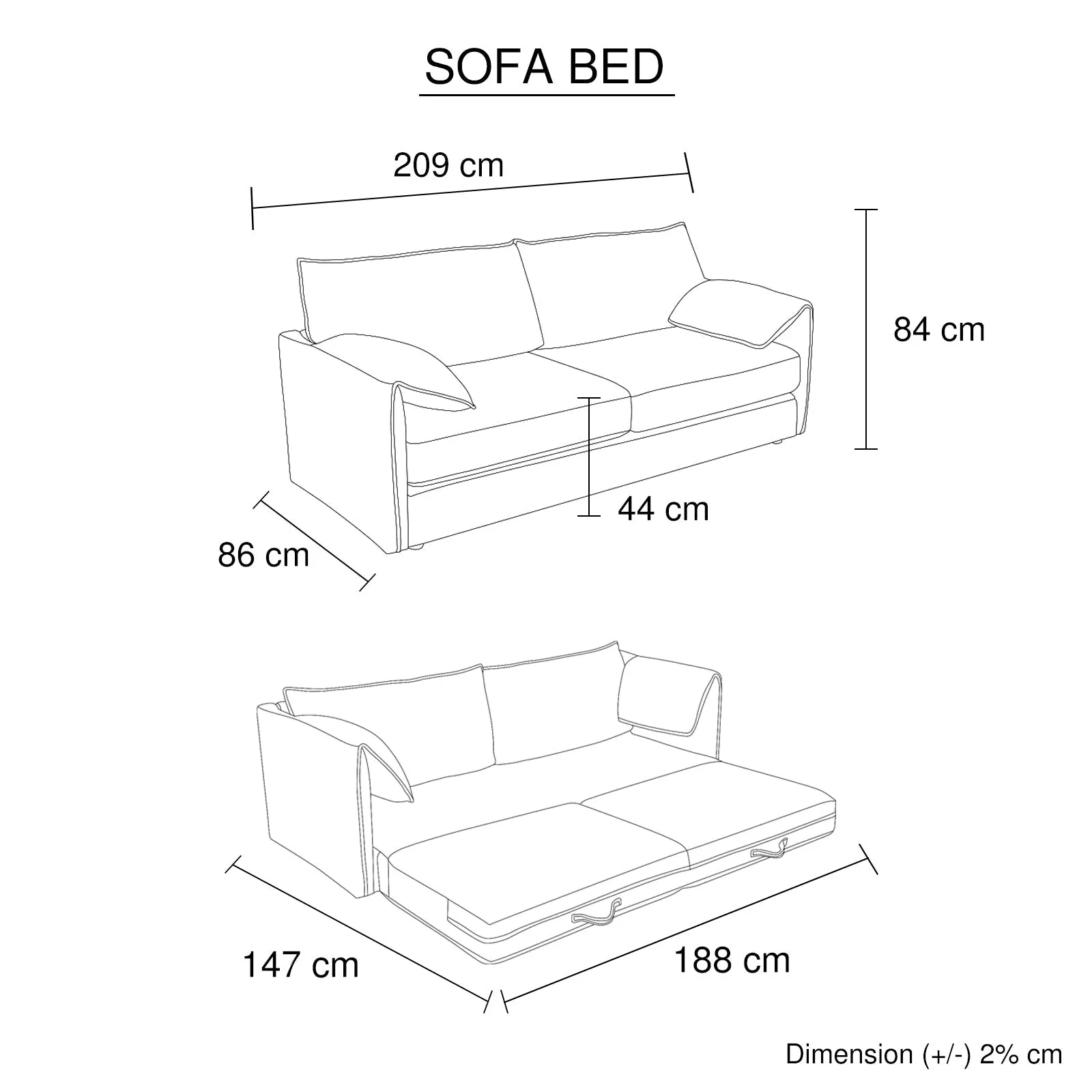 3 Seater Multifunctional Sofa Bed | Fabric Upholstery | New Foam Pocket Spring
