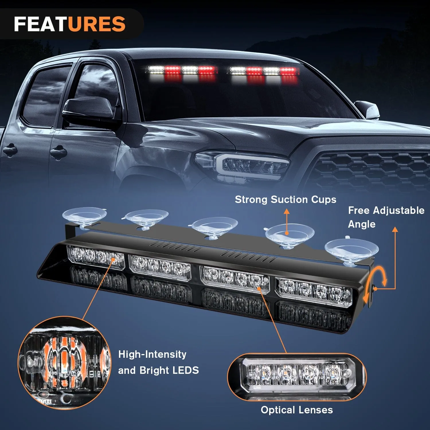 32LED Red White Emergency Dash Strobe Lights with Controller Suction Cups