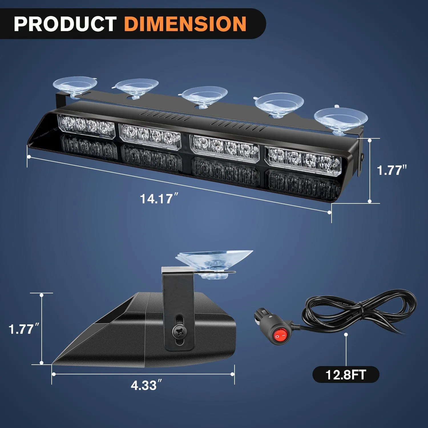 32LED Red White Emergency Dash Strobe Lights with Controller Suction Cups