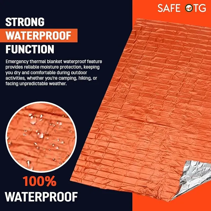 4 Pack Emergency Mylar Thermal Blankets Orange Foil Space Blanket for Outdoor Hiking Camping Shelter Car First Aid Travel Gear Equipment Survival Kit, B04-O, Full