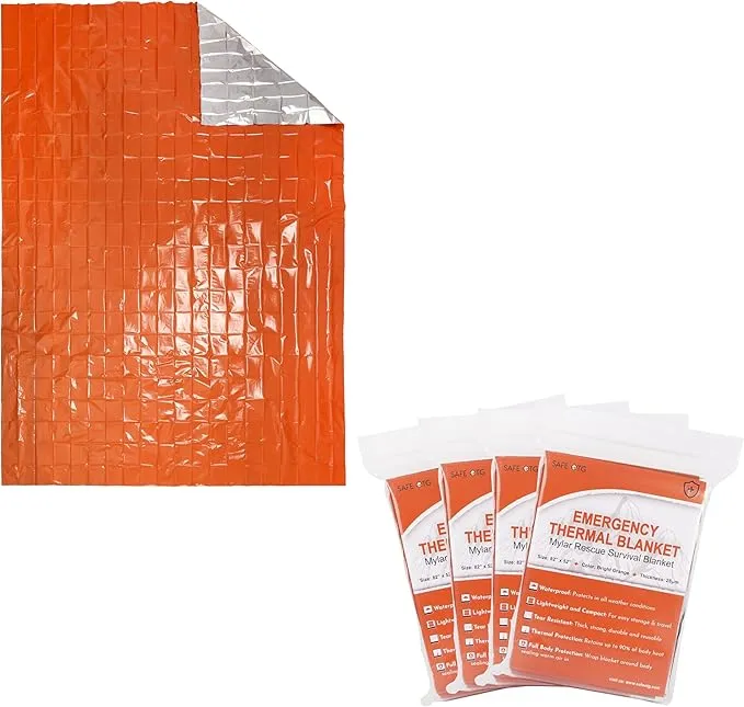 4 Pack Emergency Mylar Thermal Blankets Orange Foil Space Blanket for Outdoor Hiking Camping Shelter Car First Aid Travel Gear Equipment Survival Kit, B04-O, Full