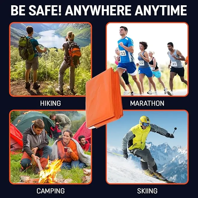 4 Pack Emergency Mylar Thermal Blankets Orange Foil Space Blanket for Outdoor Hiking Camping Shelter Car First Aid Travel Gear Equipment Survival Kit, B04-O, Full
