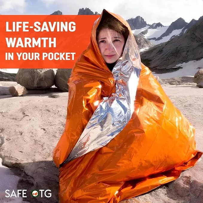 4 Pack Emergency Mylar Thermal Blankets Orange Foil Space Blanket for Outdoor Hiking Camping Shelter Car First Aid Travel Gear Equipment Survival Kit, B04-O, Full