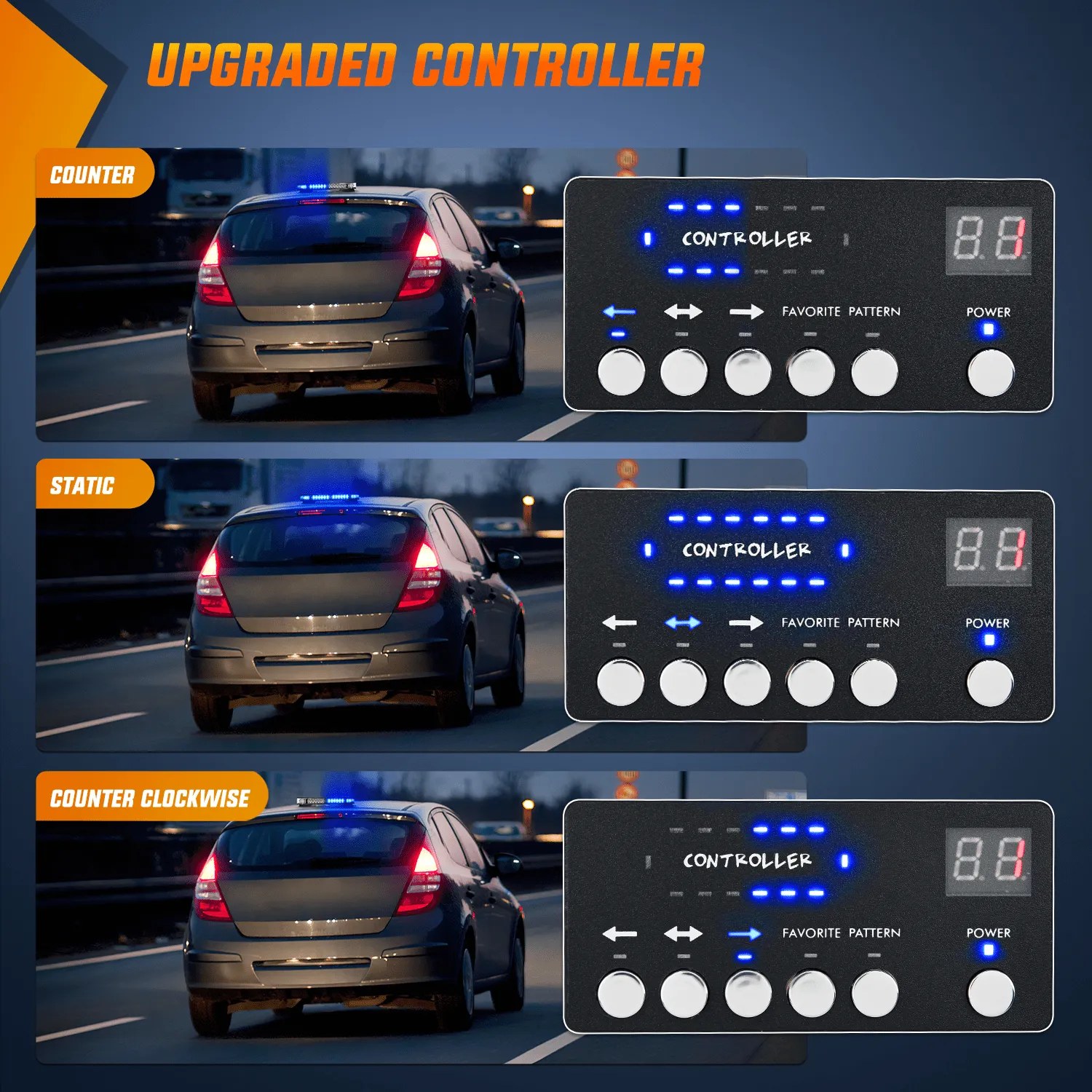 42 Leds Roof Top Blue Emergency Strobe Light Control Panel Magnetic Mount