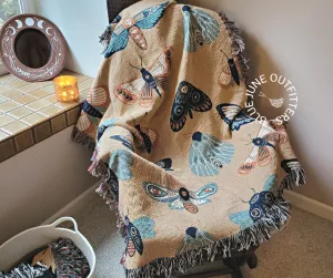 Cottagecore Moths Woven Blanket