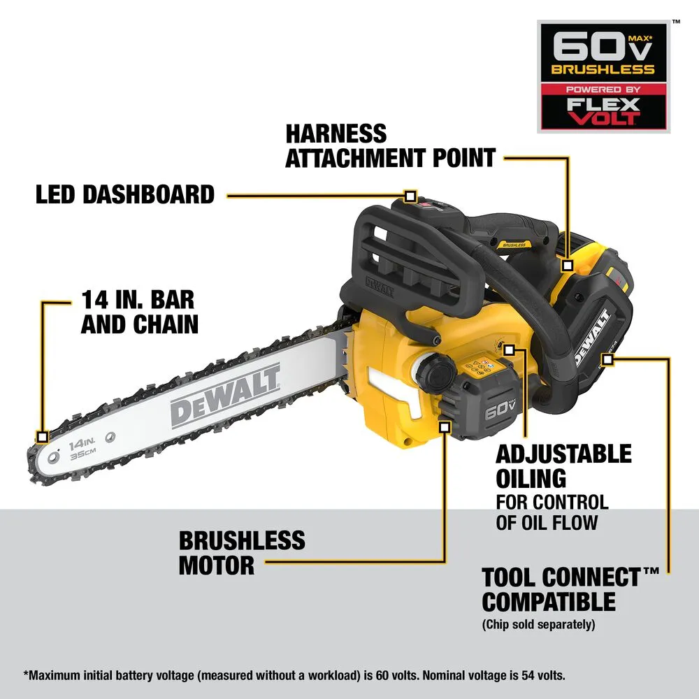 DeWALT DCCS674X2 60V MAX 14" Cordless Brushless Top Handle Chainsaw Kit