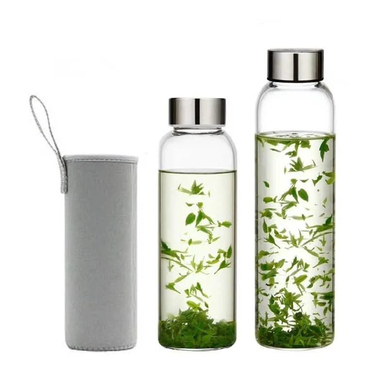 Glass Water Bottle with Stainless Steel Lid