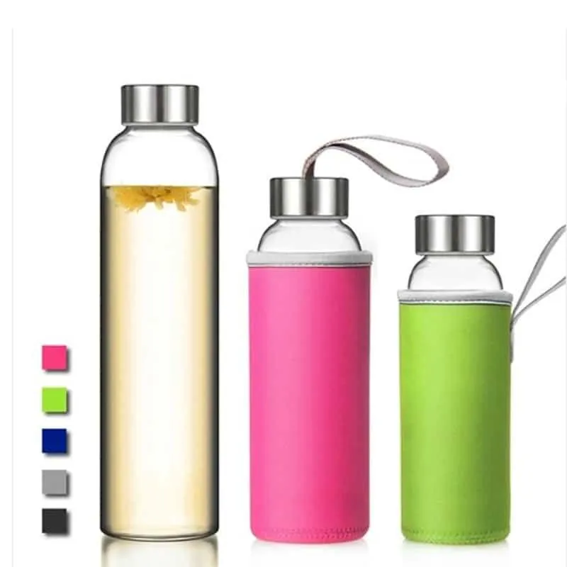 Glass Water Bottle with Stainless Steel Lid