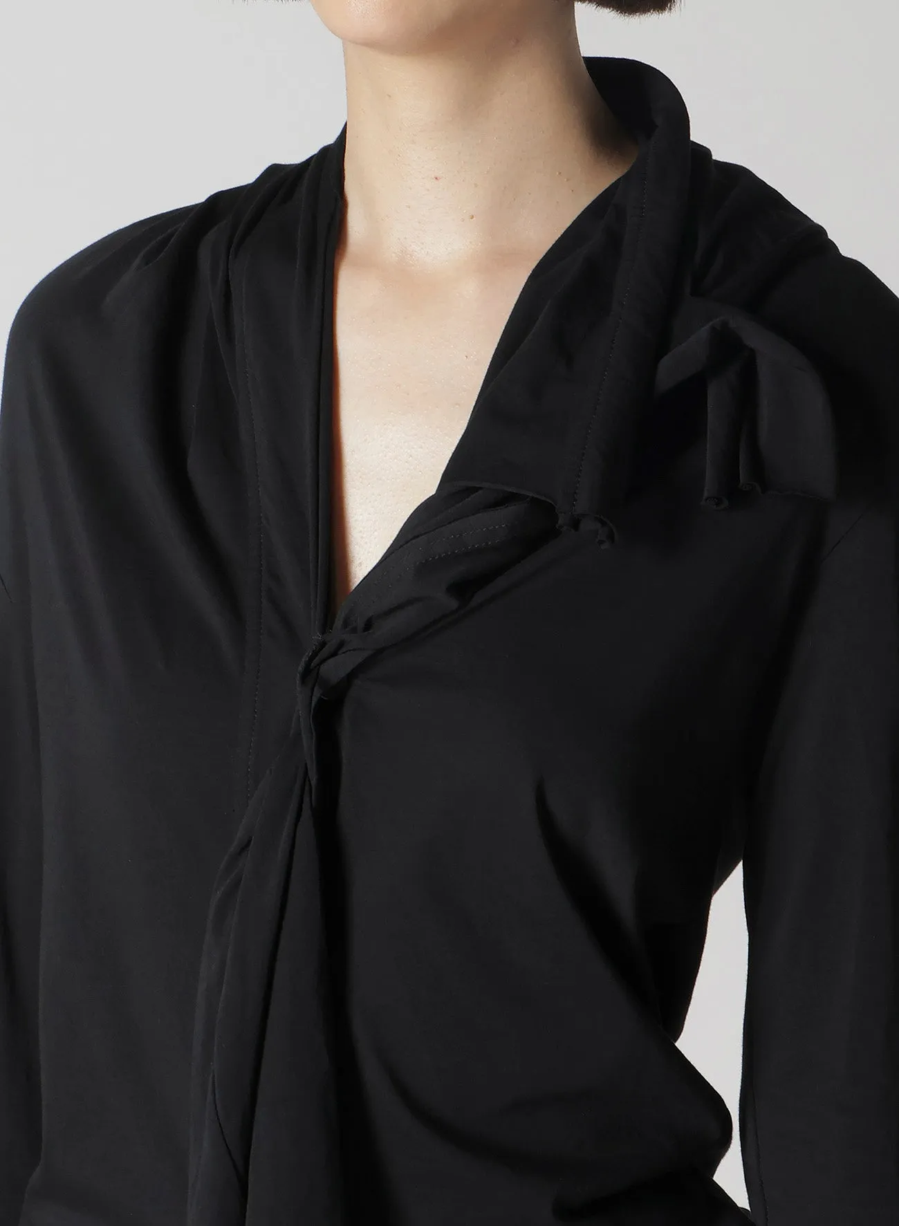 HIGH GAUGE AIRY JERSEY DRAPE DETAIL LONG SLV CD