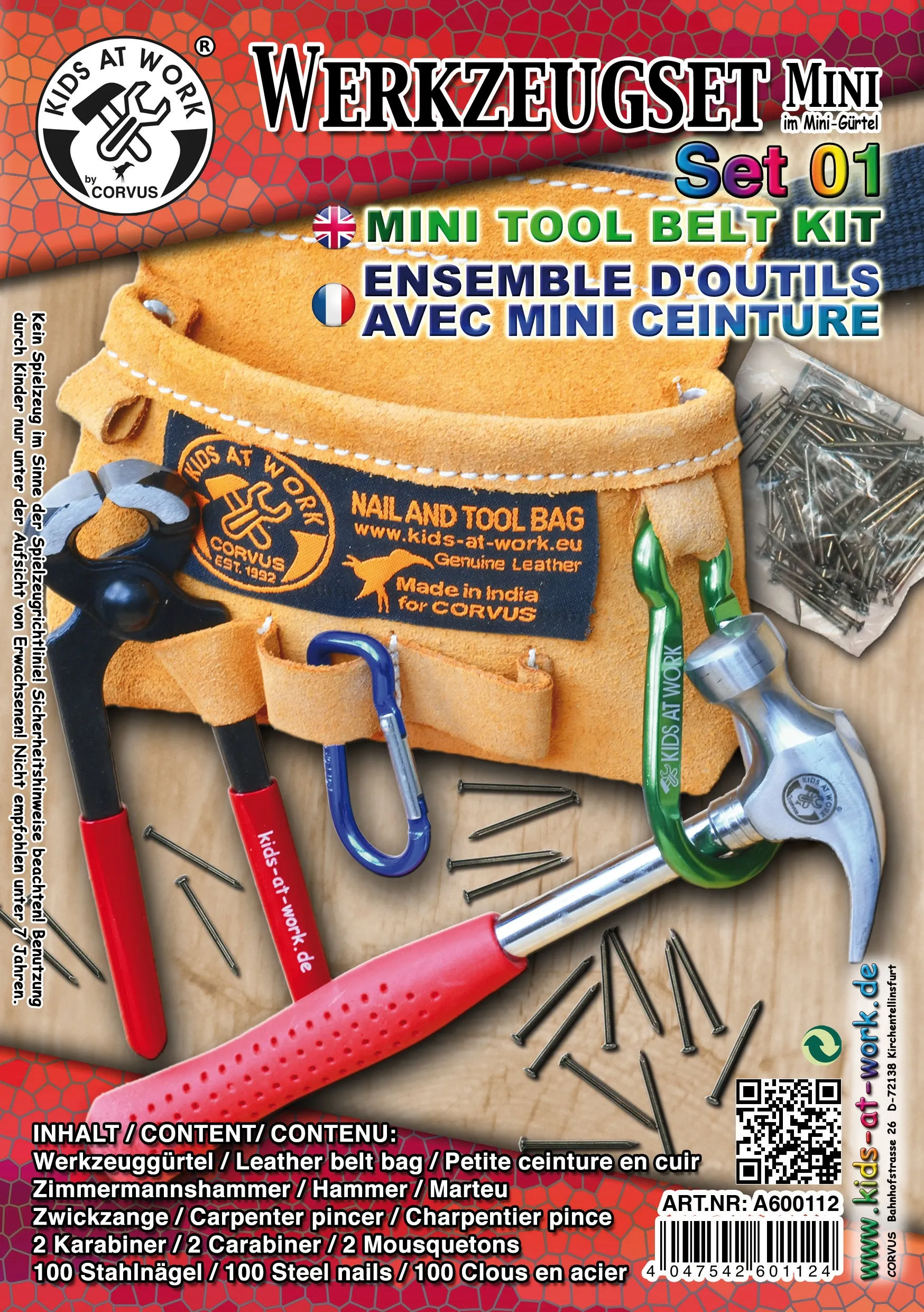 Kids at Work Mini Leather Tool Belt with Tool Set Set 1