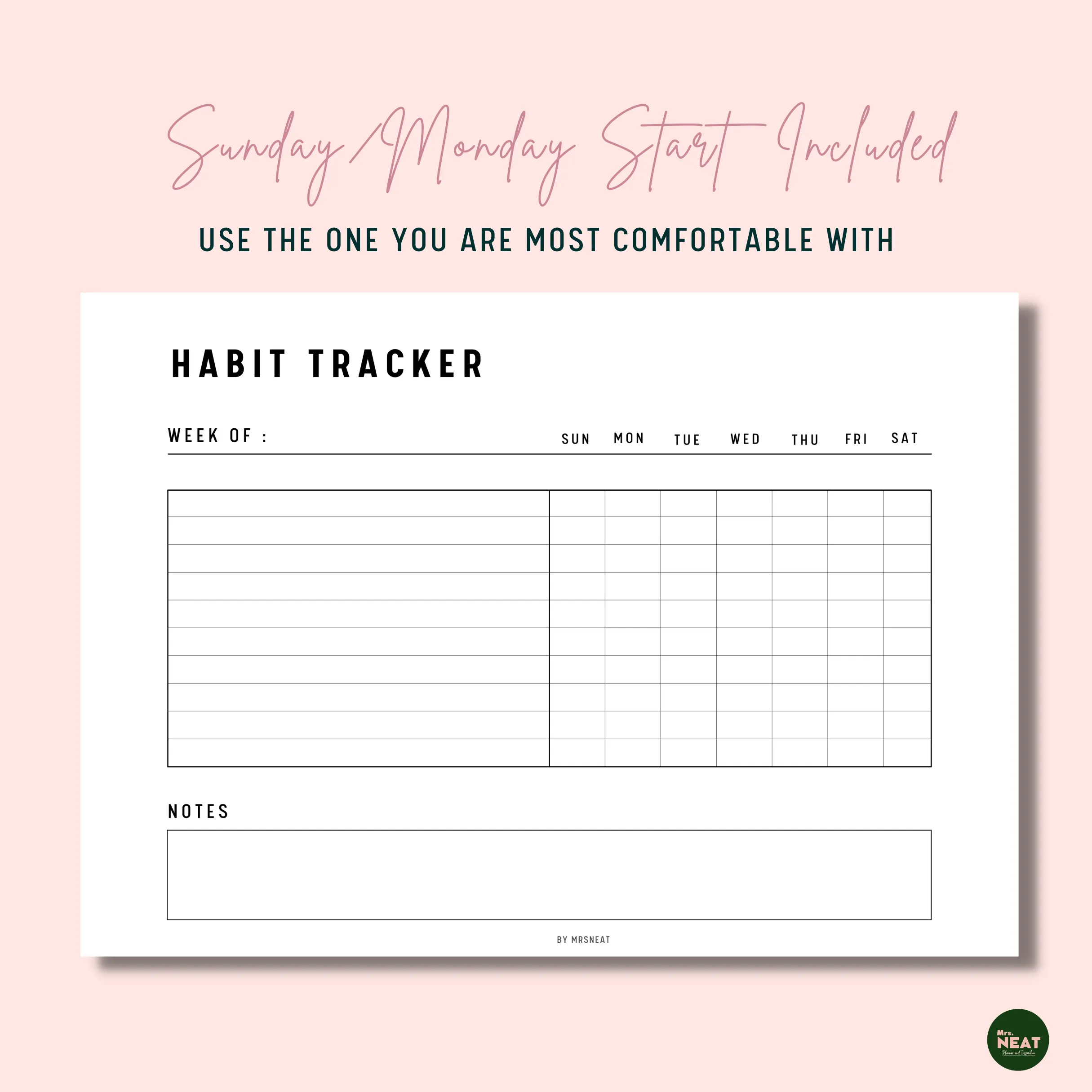 Landscape Weekly Habit Tracker - M043