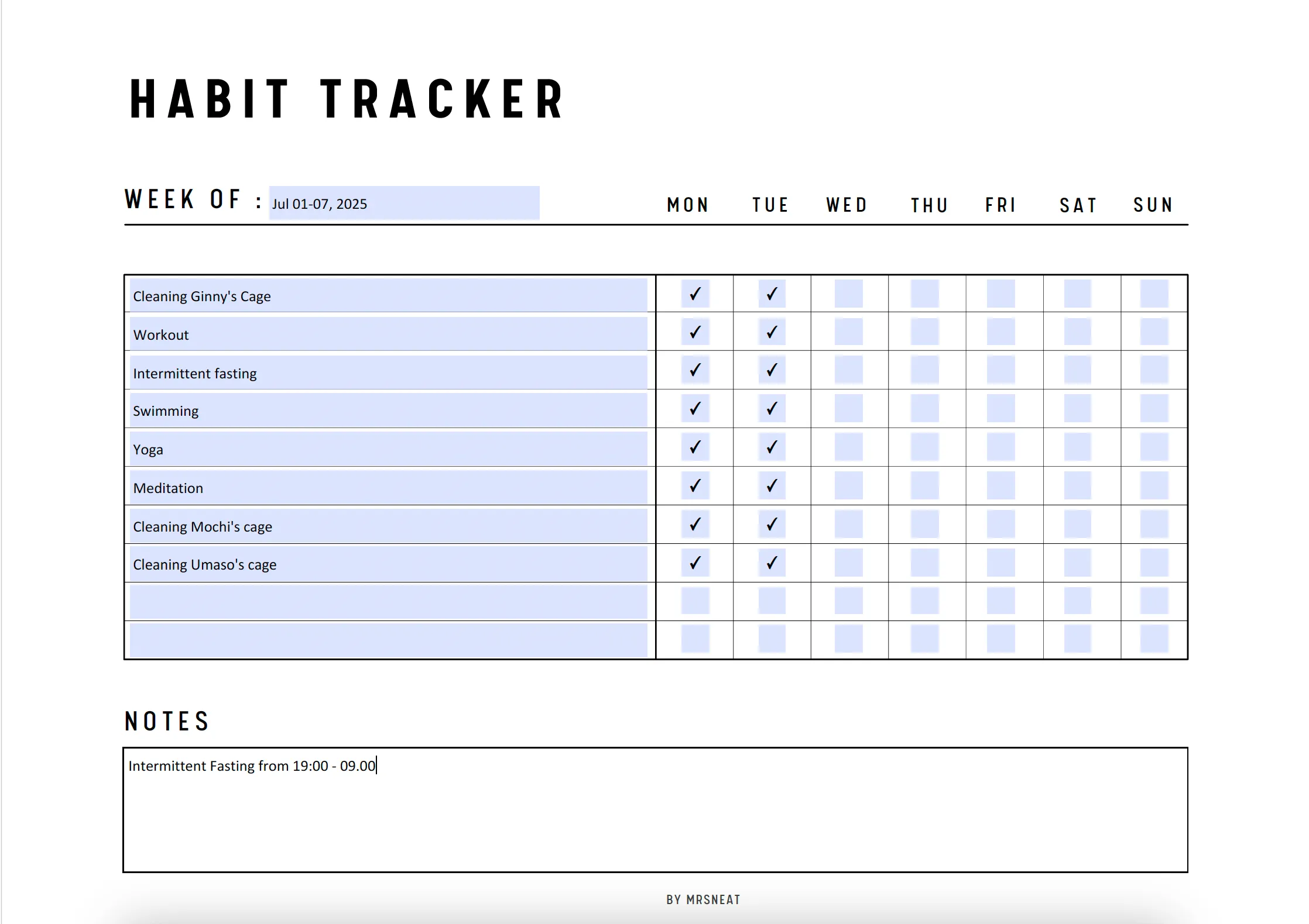 Landscape Weekly Habit Tracker - M043