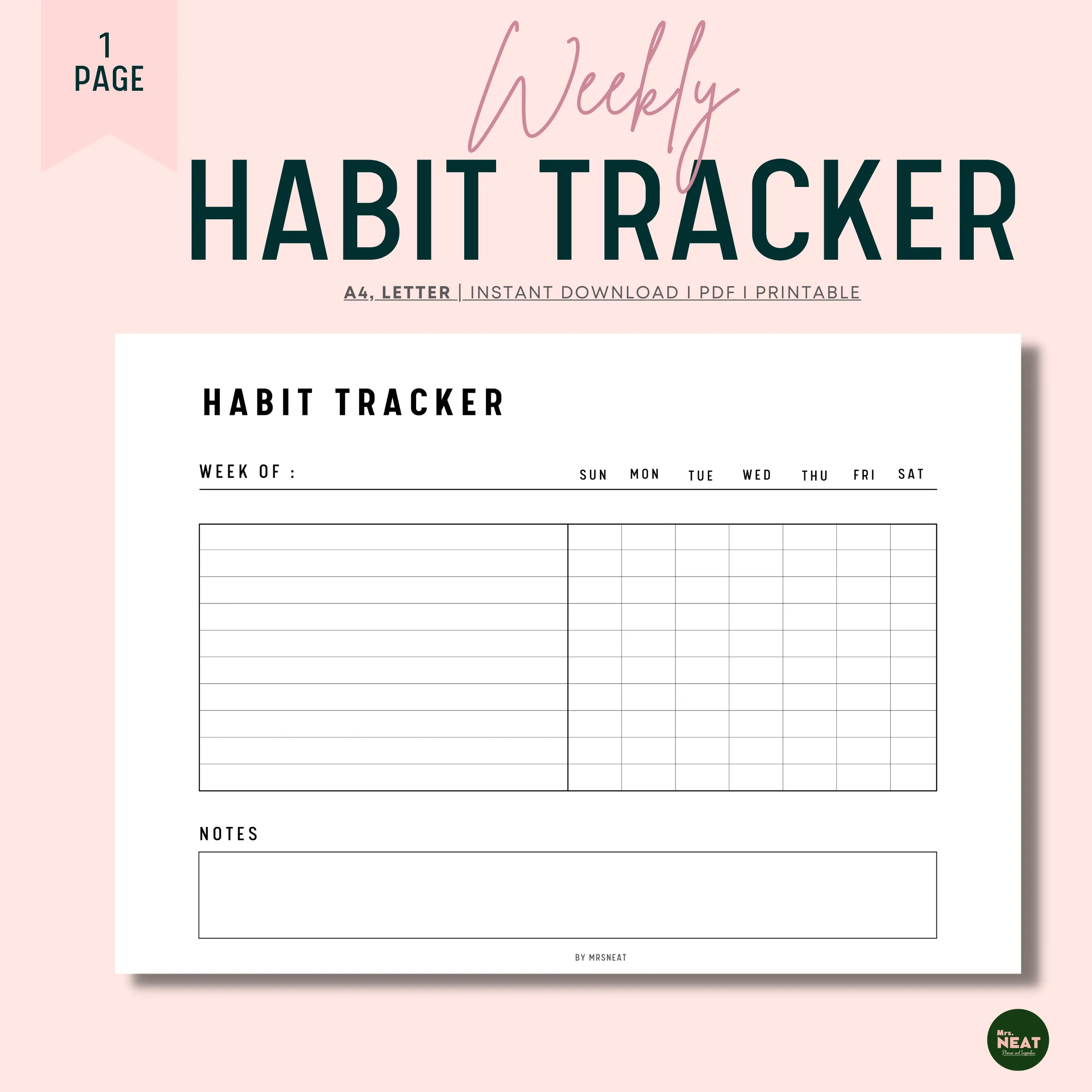Landscape Weekly Habit Tracker - M043