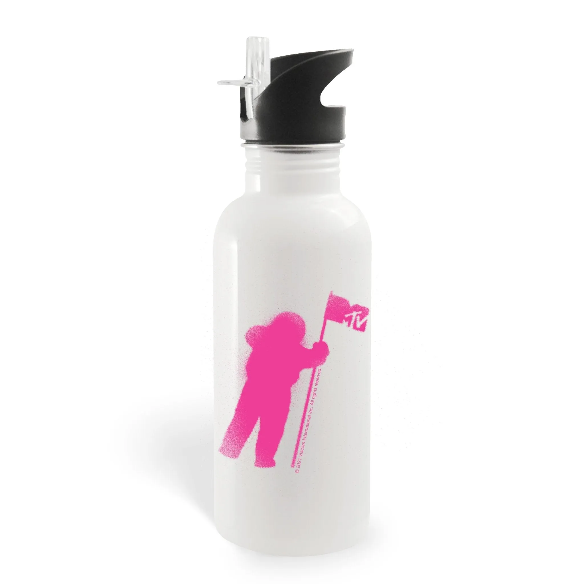 MTV Logo Moon Person Stencil 20 oz Screw Top Water Bottle with Straw