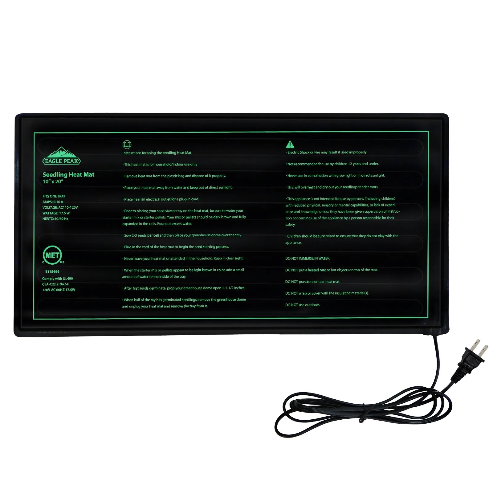 Seedling Heat Mat 10x20, UL & MET-Certified Heating Pad, Contains (1) Warming Mat